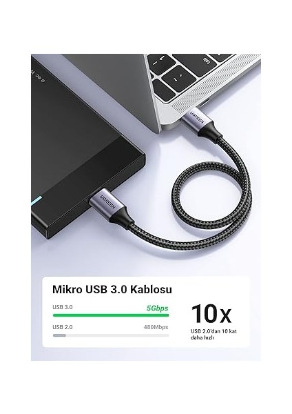 Mikro USB 3.0 Kablosu USB 3.0 A - Mikro B Harici Sabit Diskler Için 5gbps Veri Kablosu. (1m) fiyatları