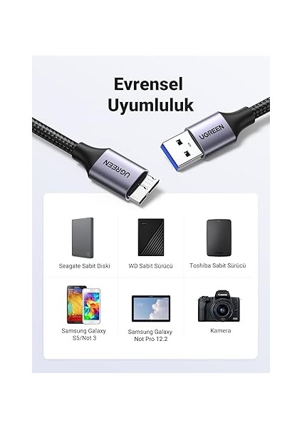 Mikro USB 3.0 Kablosu USB 3.0 A - Mikro B Harici Sabit Diskler Için 5gbps Veri Kablosu. (1m) modelleri