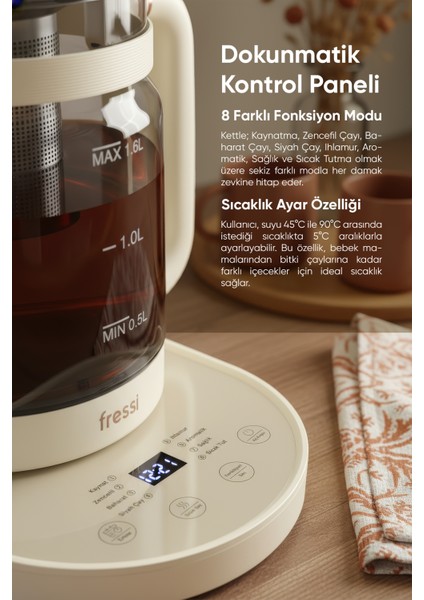 FR-KT04 1,6l 800W Dijital Göstergeli Elektrikli Cam Su Isıtıcısı Kettle Bitki Çayı Makinesi modelleri