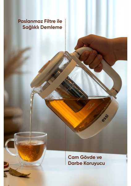 FR-KT04 1,6l 800W Dijital Göstergeli Elektrikli Cam Su Isıtıcısı Kettle Bitki Çayı Makinesi