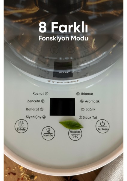 FR-KT04 1,6l 800W Dijital Göstergeli Elektrikli Cam Su Isıtıcısı Kettle Bitki Çayı Makinesi