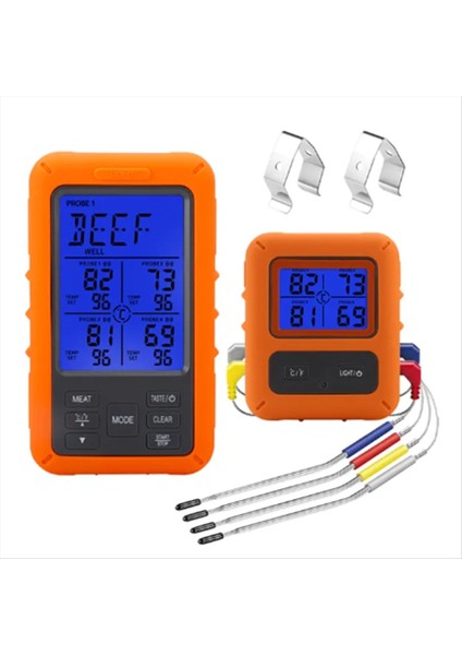 Dijital Barbekü Et Termometresi Fırın Termometresi Zamanlayıcı 4 Problu Sıcaklık Alarm Mutfak Termometresi (A) (Yurt Dışından)