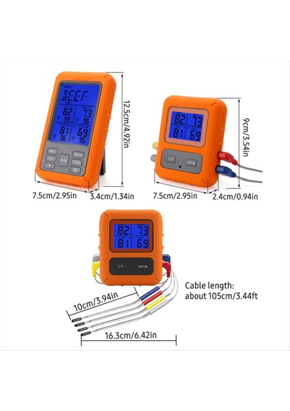 Dijital Barbekü Et Termometresi Fırın Termometresi Zamanlayıcı 4 Problu Sıcaklık Alarm Mutfak Termometresi (A) (Yurt Dışından) fırsatları