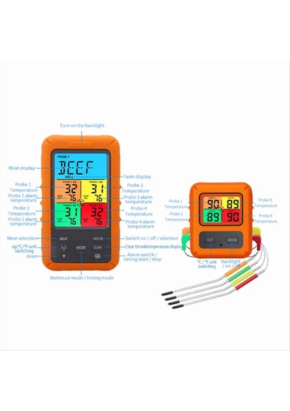 Dijital Barbekü Et Termometresi Fırın Termometresi Zamanlayıcı 4 Problu Sıcaklık Alarm Mutfak Termometresi (A) (Yurt Dışından) indirimleri