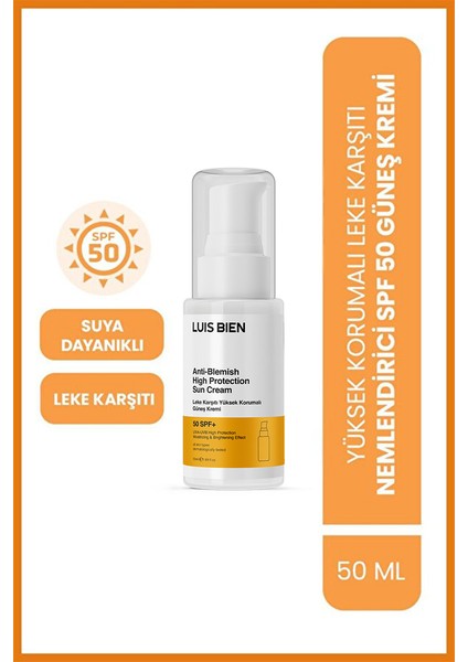 Leke Karşıtı Spf +50 Tüm Ciltler Için Yüksek Korumalı Güneş Kremi 50 ml