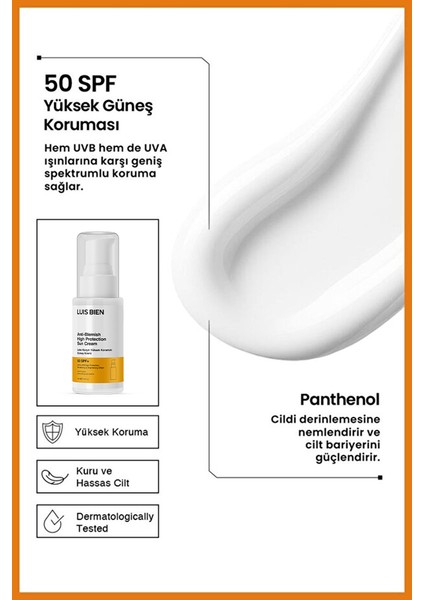 Leke Karşıtı Spf +50 Tüm Ciltler Için Yüksek Korumalı Güneş Kremi 50 ml fiyatları