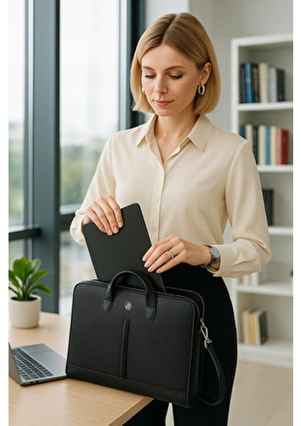 Siyah MacBook Air Pro 13-13.3 Inç Laptop ve Evrak Çantası