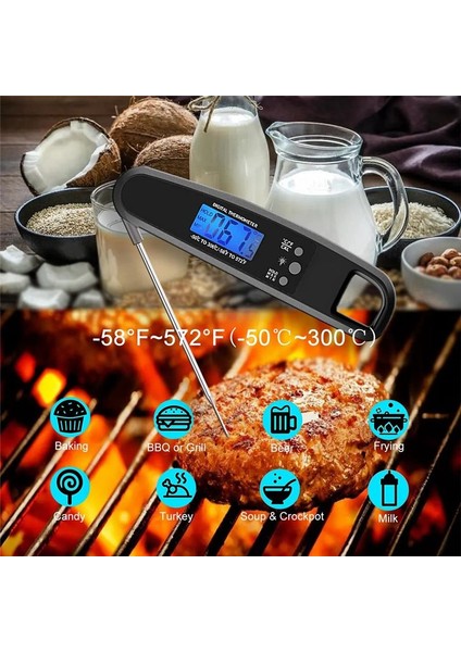 Anında Okuma Et Termometresi Izgara ve Pişirme Arka Işık ve Kalibrasyonlu Su Geçirmez Termometre - Siyah (Yurt Dışından) modelleri