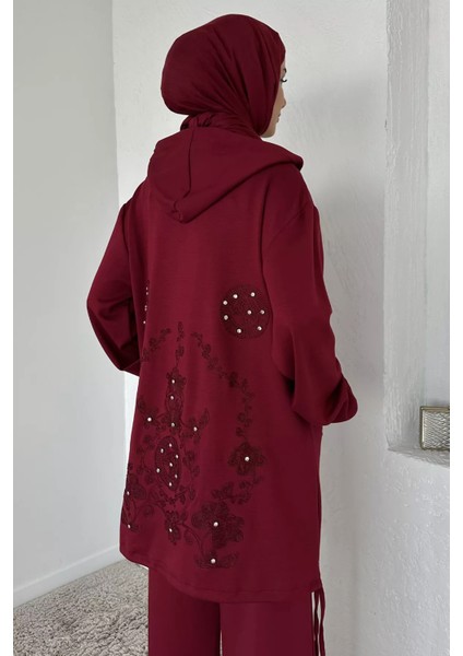 Ön Fermuarlı Kapüşonlu Tunik Bel Lastikli Pantolon Tesettür Ikili Takım P-00018943 modelleri