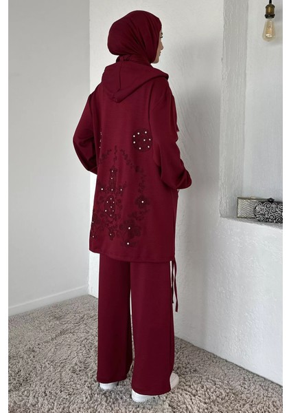 Ön Fermuarlı Kapüşonlu Tunik Bel Lastikli Pantolon Tesettür Ikili Takım P-00018943 fırsatları