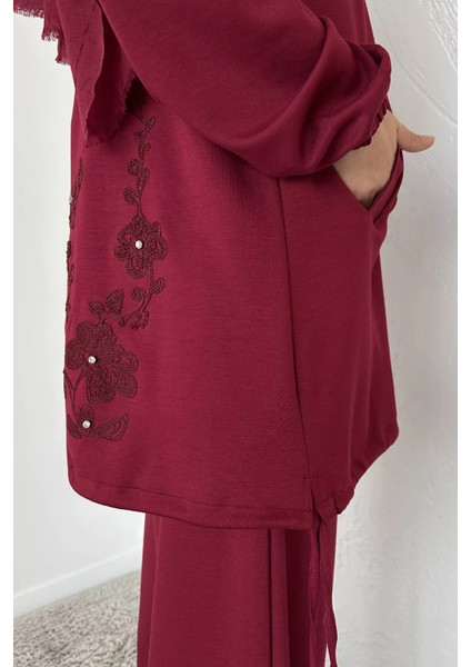 Ön Fermuarlı Kapüşonlu Tunik Bel Lastikli Pantolon Tesettür Ikili Takım P-00018943 indirimleri