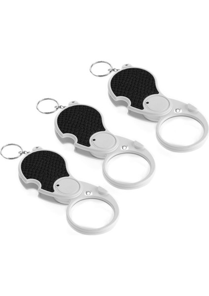 3pcs 5x Ticaret Loupe Büyütme Cam LED Lamba Cebi Büyüteç Taşınabilir Katlama Anahtarlık (Yurt Dışından)