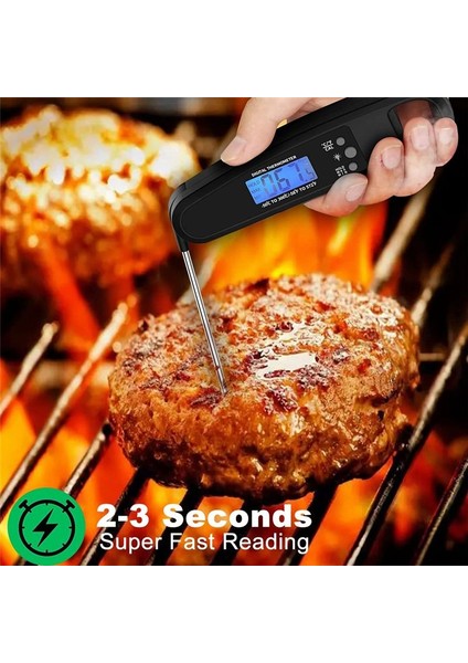 Anında Okuma Et Termometresi Izgara ve Pişirme Arka Işık ve Kalibrasyonlu Su Geçirmez Termometre - Siyah (Yurt Dışından) indirimleri