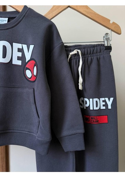 Örümcek Adam Spidey 3 Iplik Erkek Çocuk Alt Üst Takım Süper Kalite Fırçalı Kumaş Kanguru Cep Sırt Baskı Detay indirimleri