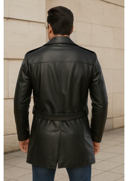 Lugano Hakiki Deri Erkek Siyah Trençkot fırsatları