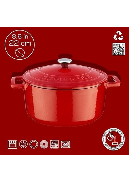 Metal Döküm Yuvarlak Tencere, 22 Cm, Kırmızı fırsatları