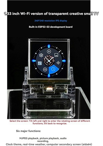 1.33 In-In Yarı Saydam Projeksiyon Tv Wifi Sıcaklık Nemi Hava Durumu ESP32-S3 AIDA64 Alt Ekran Holografik Ekran A (Yurt Dışından)
