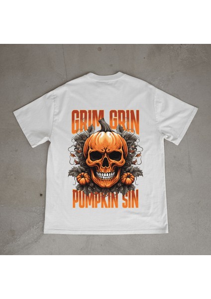 Pumpkin Tasarım Baskılı Beyaz Oversize T-Shirt