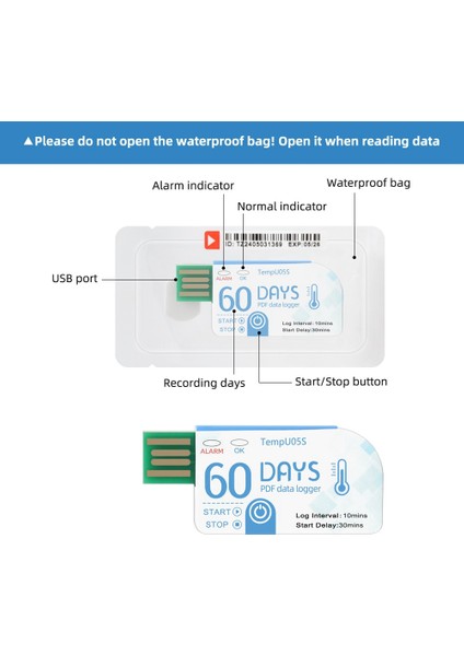 1pcs TEMPU05S USB Sıcaklık Veri Kaydı 60 Günlük Tek Kullanımlık Sıcaklık Analizörü Pdf Raporu USB Sıcaklık Kaydı (Yurt Dışından) fiyatları