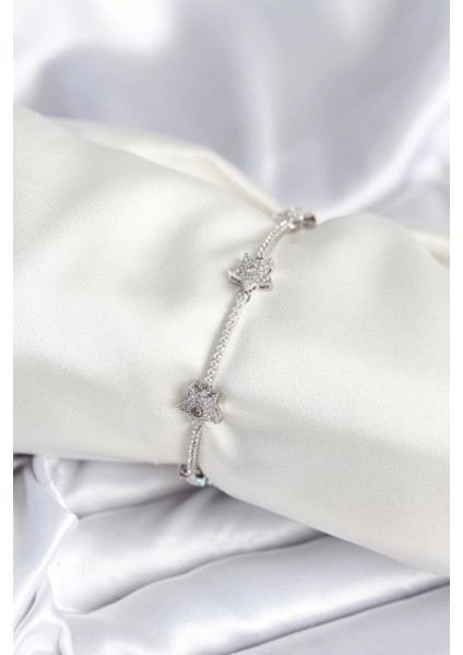 Bfs Pirinç Gümüş Renk Yıldız Model Kadın Bileklik