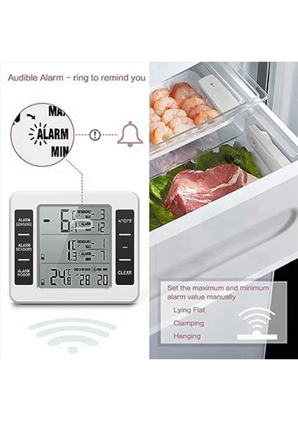 2x Kablosuz Buzdolabı Termometresi Dijital Dondurucu Termometre Sıcaklık Monitörü Kapalı Dış Mekan Için 4 Sensörlü (Yurt Dışından) indirimleri