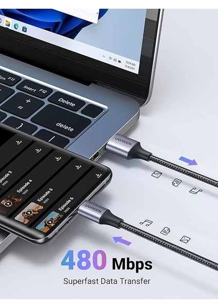 2.0 A Usb-A & Usb-C Örgülü Şarj ve Data Kablosu, 25 Santimetre, Siyah, 60124 indirimleri
