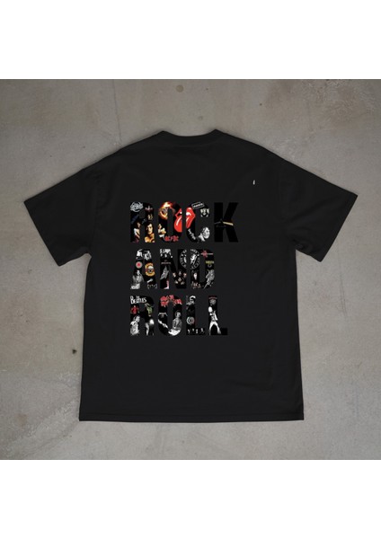 Rocknroll Tasarım Baskılı Siyah Oversize T-Shirt