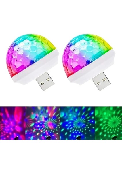 Müziğe ve Sese Duyarlı Mini Parti Disko Topu Rgb USB LED Işık, Müzikle ve Sesle Değişen Renkli Işıklar, Ses Duyarlı Araç Içi Led, Parti, Doğum Günü, Kutlama Işıkları (2 Adet)