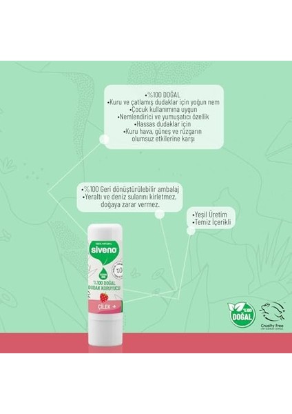 Siveno %100 Doğal Dudak Koruyucu Çilek Bitkisel Lipbalm Dudak Kremi Nemlendirici Parlatıcı Onarıcı 6g fiyatları