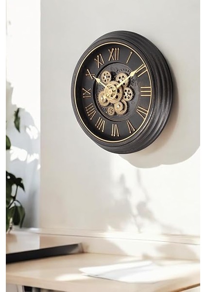 Mark Premium Serisi Antik Eskitme Kadranlı Döner Çarklı Ev ve Ofis Duvar Saati Roma Rakamlı 40 cm Siyah modelleri