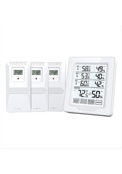 Dijital Termometre ve Higrometre 3 Sensör Ekranlı Beyaz Arkadan Aydınlatmalı Büyük Ekran Kaydedici ile Iç Mekan Nemi (Yurt Dışından)