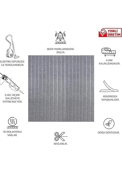 Akustik ve Dekoratif Lambiri Desenli Keçe Panel 45X90 cm / 2 Adet / 0,81 M² Gri fiyatları
