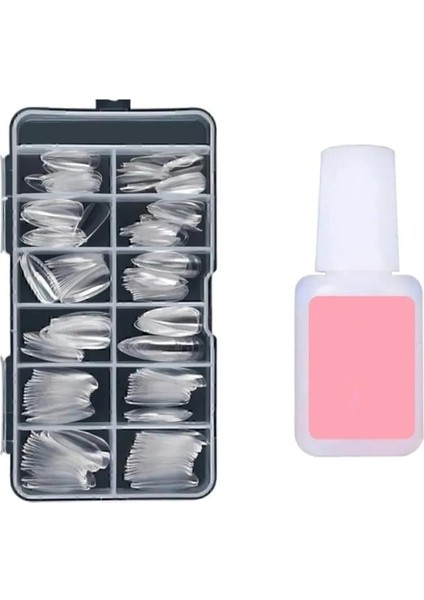 Tırnak Seti (100LÜ Şeffaf Badem Protez Tırnak/takma Tırnak+10 gr Fırçalı Extra Güçlü Yapıştırıcı/nail Glue/tırnak Yapıştırıcısı)