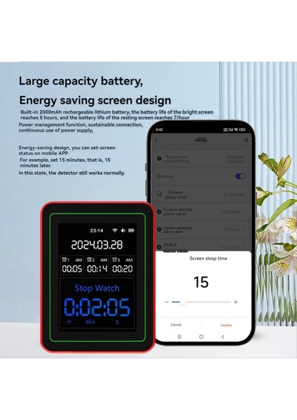 15 Arada 1 Hava Kalitesi Dedektörü Taşınabilir Tvoc Hcho Pm2 5 PM10 Pm1 0 Pm0 3 Sıcaklık Nem Test Multi Saat (Yurt Dışından) fırsatları