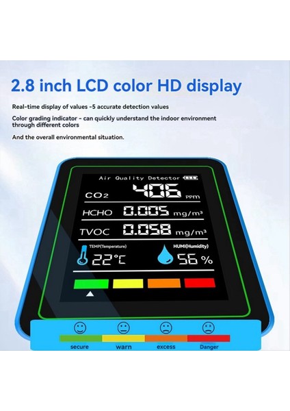 5 Arada 1 Hava Kalitesi Monitörü Tvoc Hcho Sıcaklık Nemi Co2 Metre USB Şarj Edilebilir Co2 Dedektörü Beyaz (Yurt Dışından) fırsatları