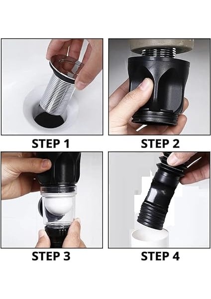 Borusu Seti, Lavabo Gideri, Sifon, Koku Geçirmez Lavabo Gider Seti Seti, Esnek Tahliye Hortumu ve Pop-Up Filtreli, Gider Tapası, 300 – 1000 mm Genişletilebilir indirimleri