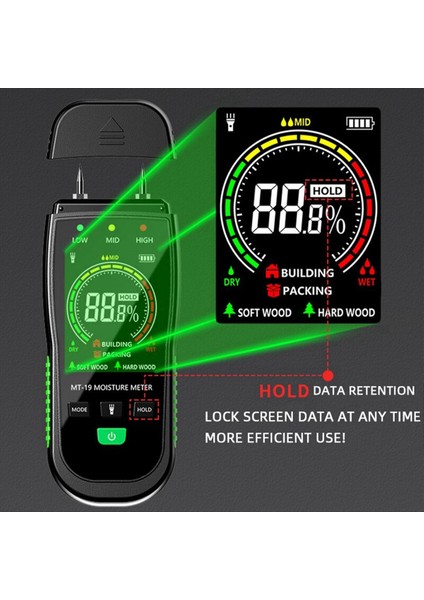 MT19 Renkli Ekran Ahşap Nem Ölçer Duvar Nem Içerik Test Cihazı Karton Nem Dedektörü Çimento Tuğla Nemi (Yurt Dışından) fiyatları