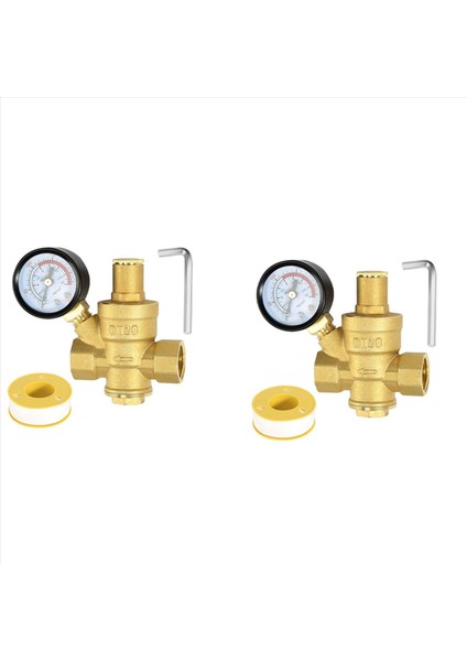 2x Su Basıncı Regülatörü 3/4in Gösterge Ayarlanabilir Su Basıncı Azalma Valfi Su Basıncı Regülatörü DN20 (Yurt Dışından)