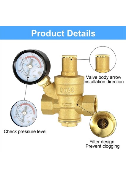 2x Su Basıncı Regülatörü 3/4in Gösterge Ayarlanabilir Su Basıncı Azalma Valfi Su Basıncı Regülatörü DN20 (Yurt Dışından) modelleri