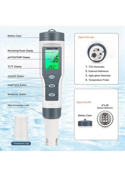 Su Için 2x 3 Arada 1 Dijital Ph Metre Tds/ph/sıcaklık Ölçer Içme Suyu Için Su Testi Cihazı Yüzme Havuzu Hidroponik (Yurt Dışından) indirimleri
