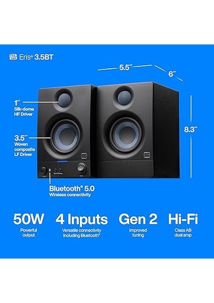 Eris 3.5bt (2. Nesil) | 3.5" Bluetooth Kablosuz Teknolojili Medya Referans Monitör, 50 Watt indirimleri