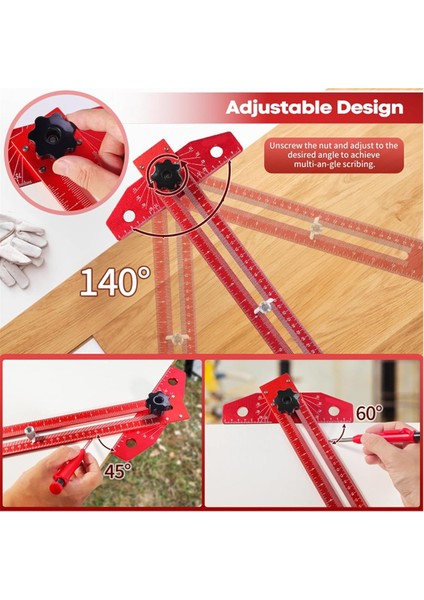 Ayarlanabilir Ahşap Işleme Scriber Işaretleme Hattı Cetveli, Alüminyum Alaşım Kayan T-Kare Cetveli, Hassas Çizgi Çizim Yardım Cetveli (Yurt Dışından) fiyatları
