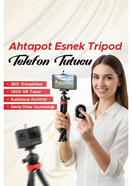 Bluetooth Kumandalı Esnek Ahtapot Flexıble Tripod Selfie Masa Üstü Stand modelleri