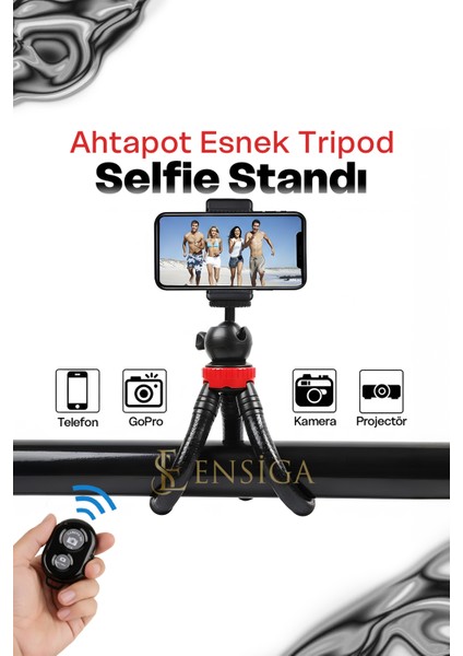Bluetooth Kumandalı Esnek Ahtapot Flexıble Tripod Selfie Masa Üstü Stand