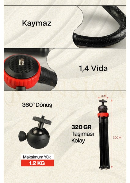 Bluetooth Kumandalı Esnek Ahtapot Flexıble Tripod Selfie Masa Üstü Stand