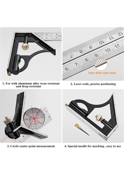 300MM Paslanmaz Çelik Hareketli Kombinasyon Kare Hareketli Kare Marangoz 90 Derece 45 Derece Kare Kare Kare (Yurt Dışından) modelleri