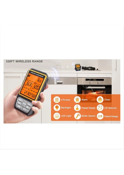 328FT Kablosuz Et Termometresi Izgara Içmek Için Bbq Fırın Dijital Gıda Mutfak Termometresi 4 Prode Zamanlayıcı Alarmı (Yurt Dışından) modelleri