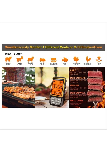 328FT Kablosuz Et Termometresi Izgara Içmek Için Bbq Fırın Dijital Gıda Mutfak Termometresi 4 Prode Zamanlayıcı Alarmı (Yurt Dışından) indirimleri