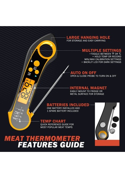 Dijital Et Termometresi Barbekü Izgarası Için Anında Okuma Yiyecek Termometresi Sıvılar Sığır Eti Hindi ve Yemek Pişirme (Yurt Dışından) fiyatları