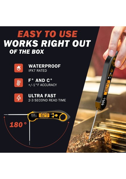 Dijital Et Termometresi Barbekü Izgarası Için Anında Okuma Yiyecek Termometresi Sıvılar Sığır Eti Hindi ve Yemek Pişirme (Yurt Dışından) modelleri